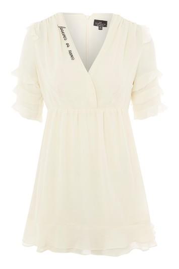 Topshop Petite Slogan Embroidered Tea Dress
