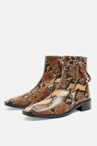 Topshop Aubrey Snake Flat Leather Boots