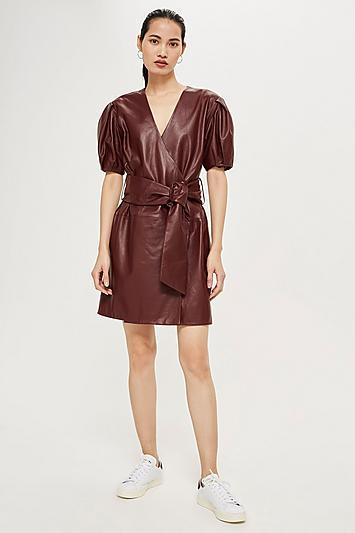 Topshop *leather Wrap Dress By Boutique
