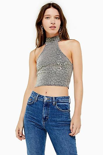 Topshop Animal Print Halter Neck Top