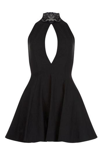 Topshop *high Neck Keyhole Skater Dress By Rare