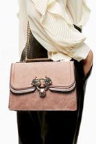 Topshop Double Panther Cross Body Bag In Nude