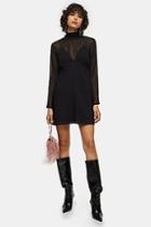 Topshop Black Shirred Neck Mini Dress
