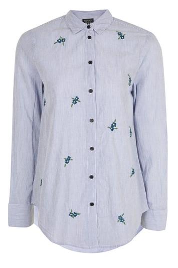 Topshop Floral Embroidered Stripe Shirt