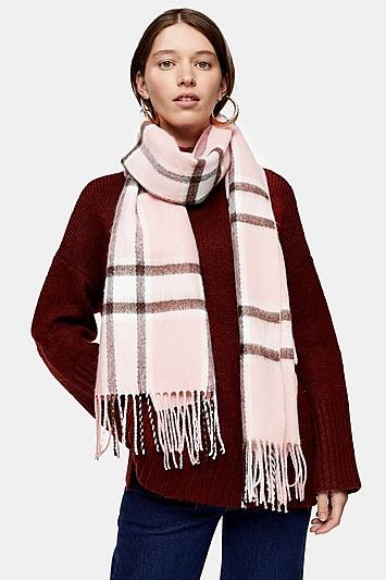 Topshop Pink Lightweight Check Scarf