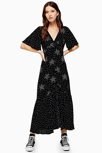 Topshop Tall Button Angel Sleeve Midi Dress