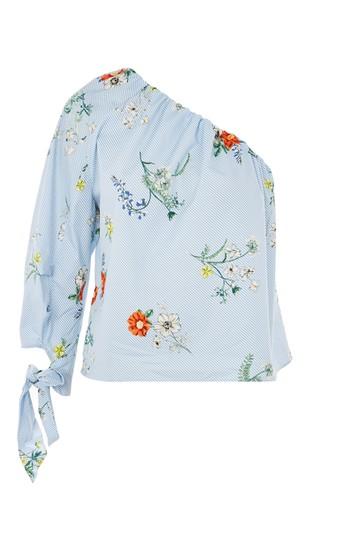 Topshop Floral And Stripe Print One Shoulder Top