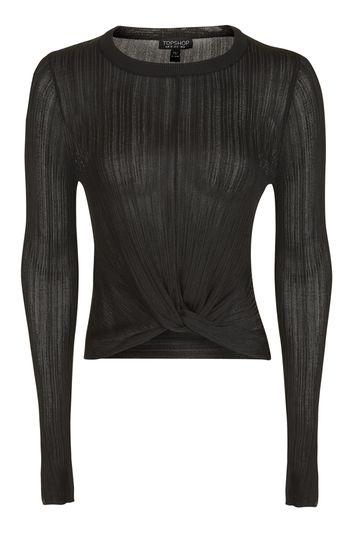 Topshop Plisse Front Knot Crop Top