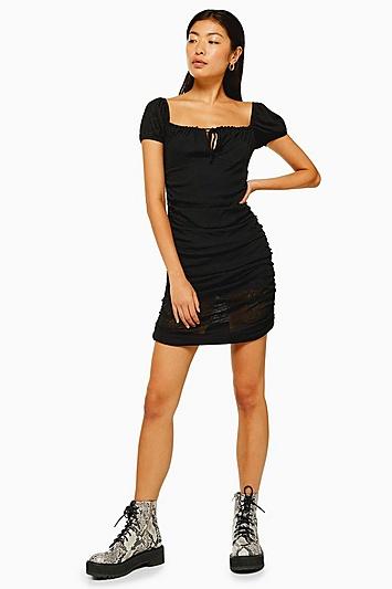 Topshop Prairie Gypsy Mesh Ruched Dress