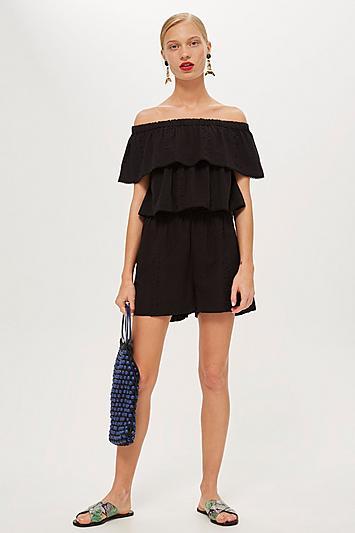 Topshop Ruffle Tiered Bardot Playsuit