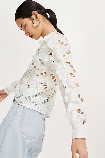 Topshop Zig Zag Lace Ruffle Sweatshirt