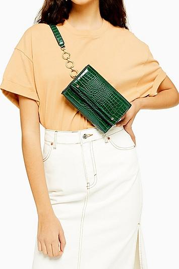 Topshop Blair Green Crocodile Belt Bag
