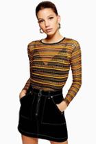 Topshop Stripe Crochet Long Sleeve Top