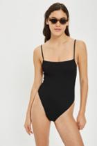 Topshop Wavy Ribbed Straight Neck Swimsuit