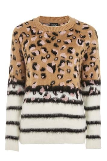 Topshop Animal Print Stripe Jumper