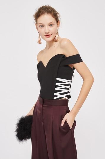 Topshop Lace Side Cropped Bardot Top
