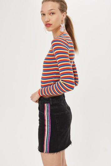 Topshop Side Stripe Denim Skirt
