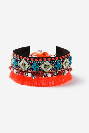 Topshop Neon Beaded Tassel Choker Necklace