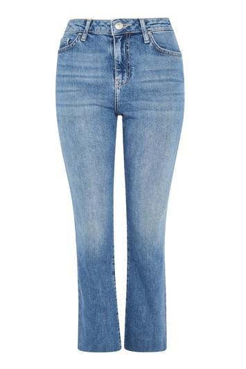 Topshop Moto Light Blue Dree Cropped Kick Flare Jeans