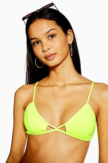 Topshop Neon Yellow Cut Out Bikini Crop Top