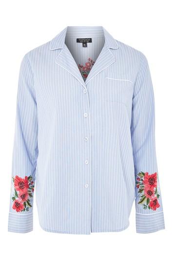 Topshop Floral Embroidered Striped Night Shirt