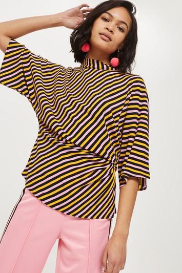 Topshop Striped Tuck Waist Blouse
