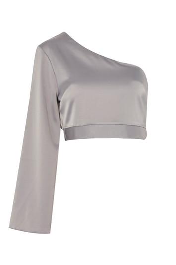 Topshop Petite One Sleeve Satin Top