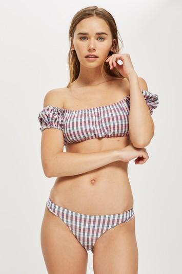 Topshop Check Bardot Bikini Top