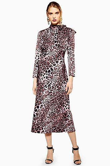 Topshop Leopard Bias Pussybow Dress