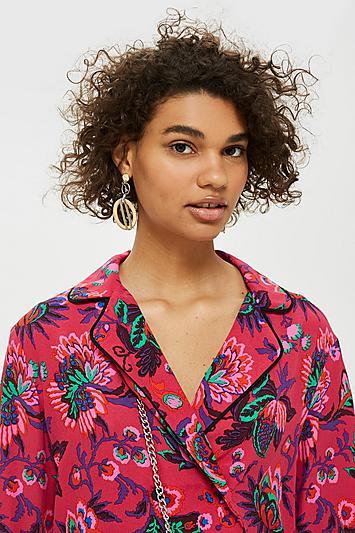 Topshop Floral Print Cropped Shirt