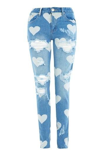 Topshop *high Waisted Heart Print Jeans By Glamorous