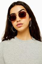 Topshop Katy Brown And Khaki Heptagon Sunglasses