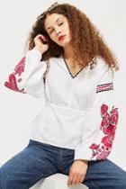 Topshop Embroidered Sleeve Smock Top
