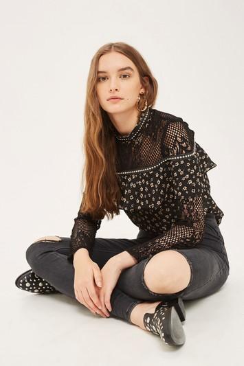 Topshop Washed Black Ripped Joni Jeans