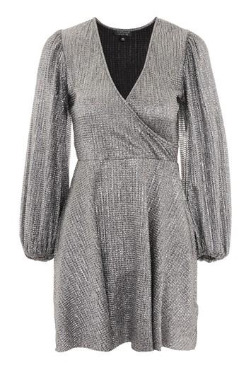 Topshop Metallic Wrap Skater Dress