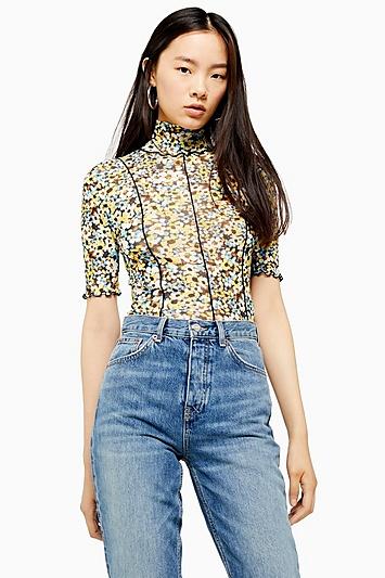 Topshop Seam Floral Mesh Top