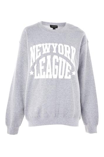 Topshop Cuffed Sleeve New York Slogan Sweatshirt