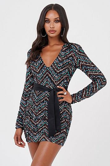 Club L *zig Zag Sequin Mini Dress By Club