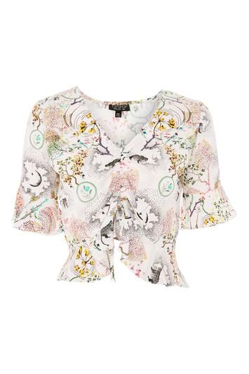 Topshop Petite Leopard And Ruby Ruched Blouse