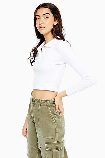 Topshop Long Sleeve Button Polo