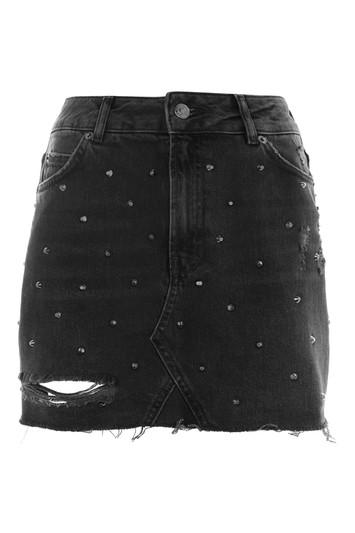 Topshop Moto Stud Denim Mini Skirt