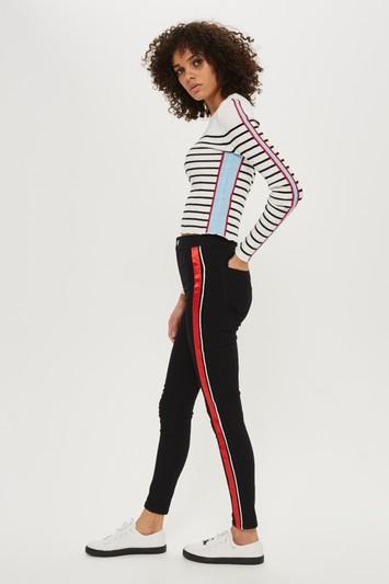 Topshop Moto Black Piping Striped Joni Jeans