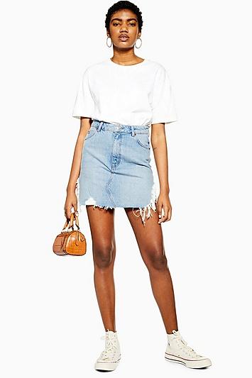 Topshop Blue Side Ripped Denim Skirt