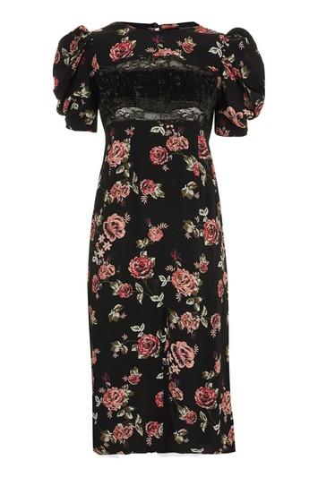 Topshop Sequin Floral Print Midi Shift Dress