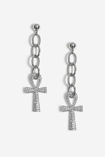 Topshop Chain Drop Crystal Cross Earrings