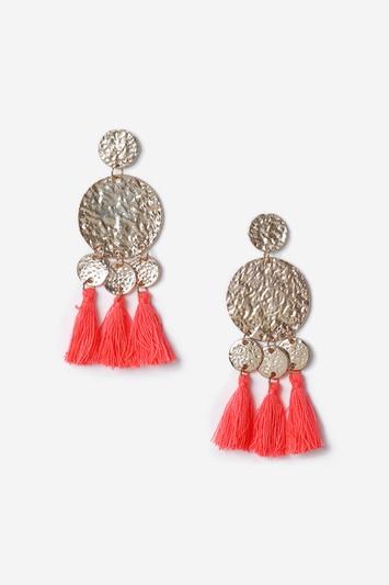 Topshop Beaten Disc And Tassel Earrings