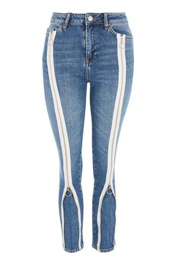 Topshop Moto Mid Blue Zip Straight Leg Jeans