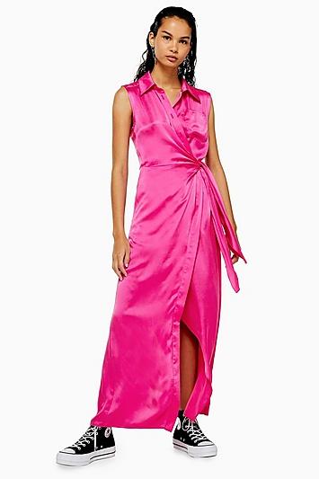 Topshop *hot Pink Silk Maxi Dress By Boutique