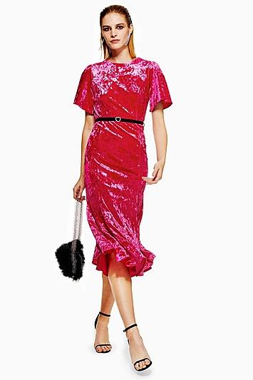 Topshop Petite Velvet Bleted Midi Dress