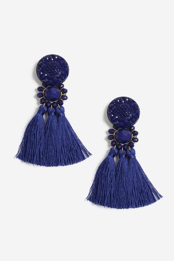 Topshop Navy Blue Bead And Tassel Drop Earrings